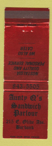 Matchbook Cover - Aunty Q's Sandwich Parlour Burbank CA? WEAR