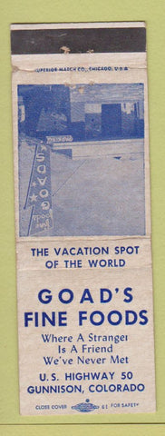Matchbook Cover - Goad's Fine Foods Gunnison Colorado WEAR