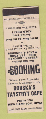 Matchbook Cover - Bouska's Taystryt Cafe New Hampton IA
