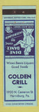 Matchbook Cover - Golden Grill Harrisburg PA