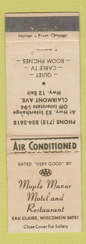 Matchbook Cover - Maple Manor Motel Eau Claire WI WEAR