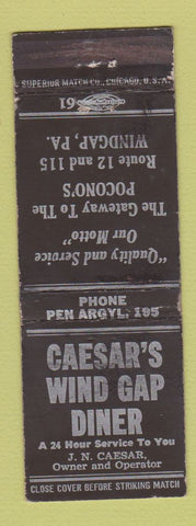 Matchbook Cover - Caesar's Wind Gap Diner Windgap PA WEAR BLACK