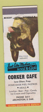 Matchbook Cover - Corner Cafe Arlington SD German Shepherd