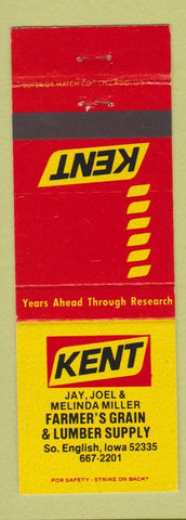 Matchbook Cover - Kent Feeds Farmer's Grain Lumber South English IA