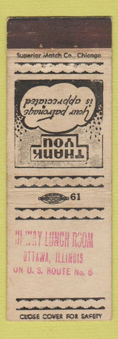 Matchbook Cover - Hi Way Lunch Room Ottawa IL STAMPED