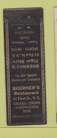 Matchbook Cover - Boerner's Restaurant Massillon OH WEAR