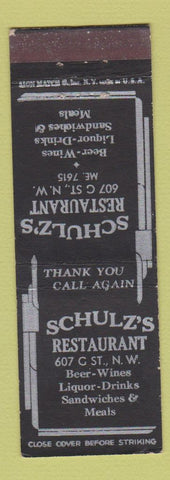 Matchbook Cover - Schulz's Restaurant Washington DC?