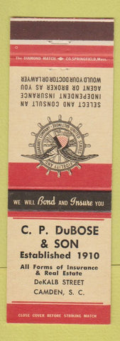 Matchbook Cover - CP DuBose Insurance Camden SC