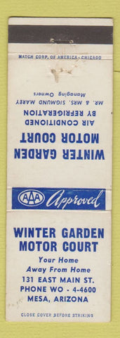 Matchbook Cover - Winter Garden Motor Court Mesa AZ