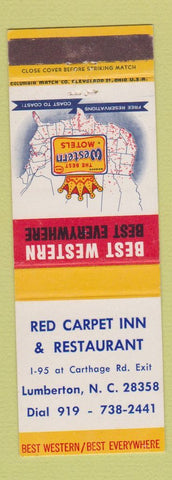Matchbook Cover - Red Carpet Inn Lumberton NC Best Western