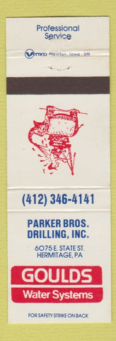 Matchbook Cover - Goulds Water Systems Parker Bros Drilling Hermitage PA