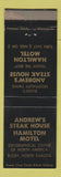 Matchbook Cover - Andrew's Steak House Hamilton Motel Rugby ND