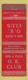 Matchbook Cover - OK Club Rhinelander WI