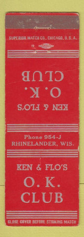 Matchbook Cover - OK Club Rhinelander WI