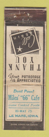 Matchbook Cover - Miles 66 Cafe Le Mars IA STAMPED WEAR