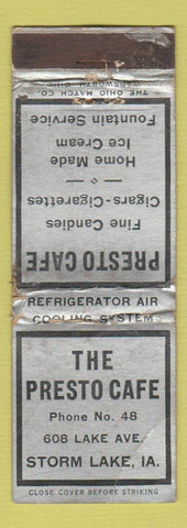 Matchbook Cover - Presto Cafe Storm Lake IA WORN
