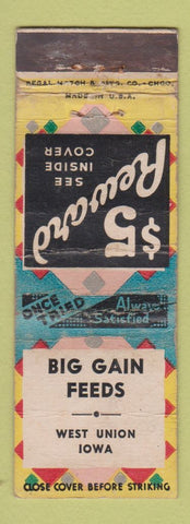 Matchbook Cover - Big Gain Feeds West Union IA WEAR