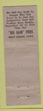 Matchbook Cover - Big Gain Feeds West Union IA WEAR