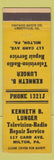 Matchbook Cover - Kenneth Lunger TV Radio Repair Milton PA