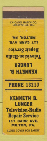Matchbook Cover - Kenneth Lunger TV Radio Repair Milton PA
