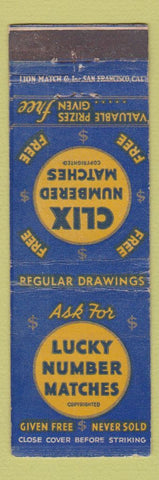 Matchbook Cover - Clix Matches Game Drawings Rex Novelty San Francisco CA