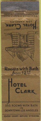 Matchbook Cover - Hotel Clark Los Angeles CA WEAR