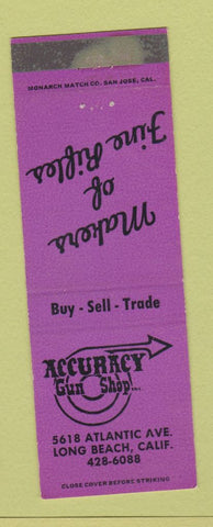 Matchbook Cover - Accuracy Gun Shop Long Beach CA WEAR