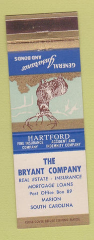 Matchbook Cover - Hartford Insurance Bryant Company Marion SC