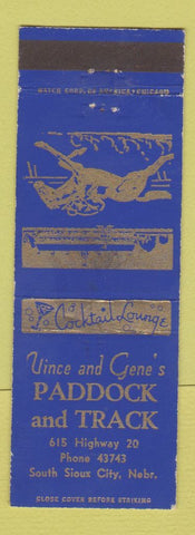 Matchbook Cover - Vice and Gene's Paddock and Track South Sioux City NE