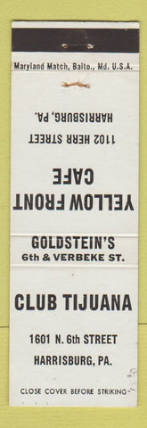 Matchbook Cover - Club Tijuana Harrisburg PA Yellow Front Cafe