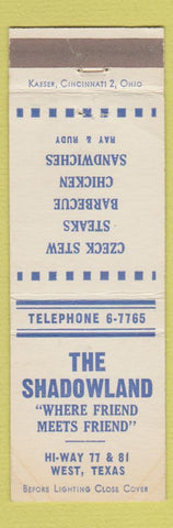 Matchbook Cover - The Shadowland Restaurant West TX