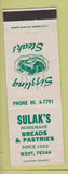 Matchbook Cover - Sulak's Restaurant West TX