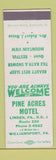 Matchbook Cover - Pine Acres Motel Williamsport PA