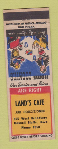 Matchbook Cover - Land's Cafe Council Bluffs IA