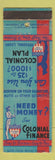 Matchbook Cover - Colonial Finance