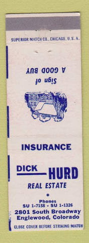 Matchbook Cover - Dick Hurd Real Estate Englewood Colorado insurance