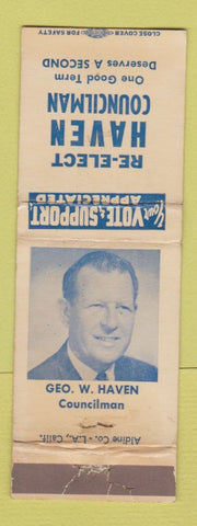 Matchbook Cover - Geo Haven Councilman Election WORN