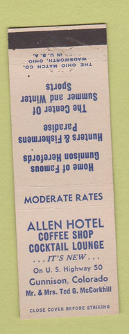 Matchbook Cover - Allen Hotel Gunnison Colorado