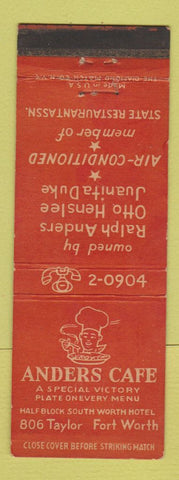 Matchbook Cover - Anders Cafe Fort Worth TX