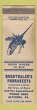 Matchbook Cover - Brunthaler's Parakeets Altoona PA birds