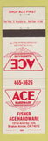 Matchbook Cover - Ace Hardware Fisher Broken Bow OK