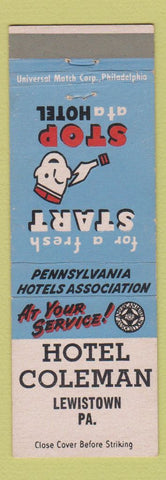 Matchbook Cover - Hotel Coleman Lewiston PA