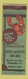Matchbook Cover - Hotel Lafayette and Grill Philadelphia PA lobster