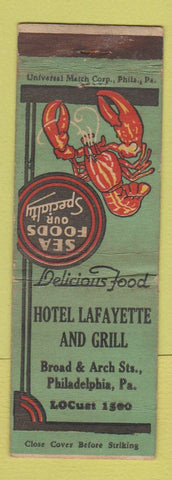 Matchbook Cover - Hotel Lafayette and Grill Philadelphia PA lobster