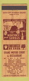 Matchbook Cover - Evans Motor Court Restaurant Esso oil gas Sumter SC