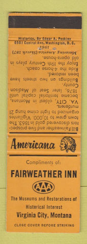 Matchbook Cover - Fairweather Inn Virginia City MT Perkins Americana