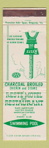 Matchbook Cover - Reste Motel Restaurant Emporia VA