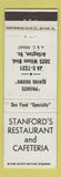 Matchbook Cover - Stanford's Restaurant Cafeteria Arlington VA