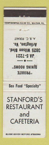 Matchbook Cover - Stanford's Restaurant Cafeteria Arlington VA