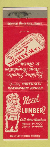 Matchbook Cover - McKendall Lumber  Providence RI WEAR